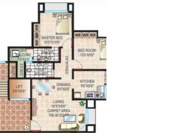 Floor plan of 2 BHK 1337 Sq. Ft. Apartment in Cosmos Sankalp Heights, Thane