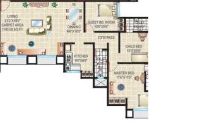 Floor plan of 3 BHK 1584 Sq. Ft. Apartment in Cosmos Sankalp Heights, Thane