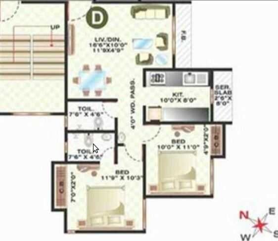 Floor plan of 2 BHK 860 Sq. Ft. Apartment in Cosmos Springs Angel, Thane