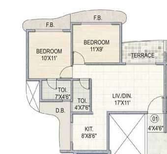 1 BHK 505 Sq. Ft. Apartment in Cosmos Tower