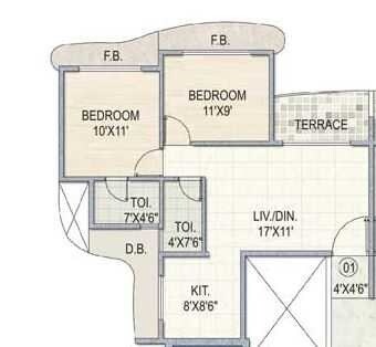Floor plan of 1 BHK 505 Sq. Ft. Apartment in Cosmos Tower, Thane