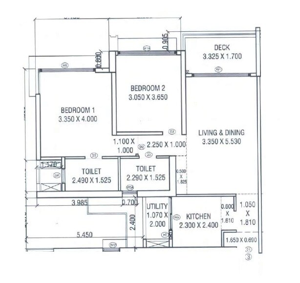 Floor plan of 2 BHK 762 Sq. Ft. Apartment in Courtyard by Narang Realty and The Wadhwa Group, Thane