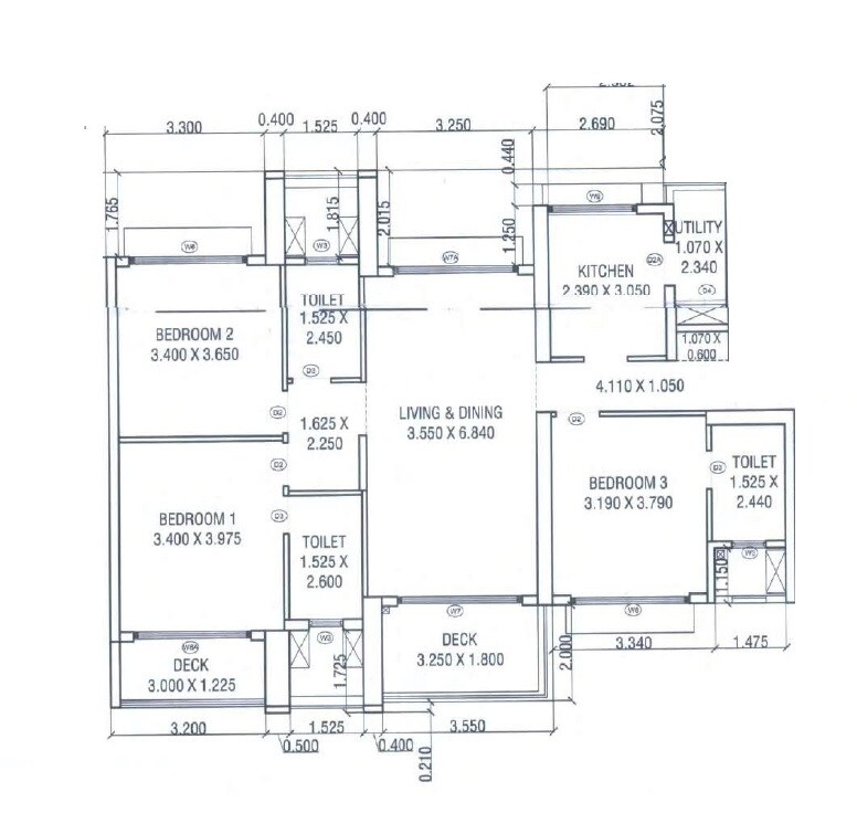 Floor plan of 3 BHK 1370 Sq. Ft. Apartment in Courtyard by Narang Realty and The Wadhwa Group, Thane