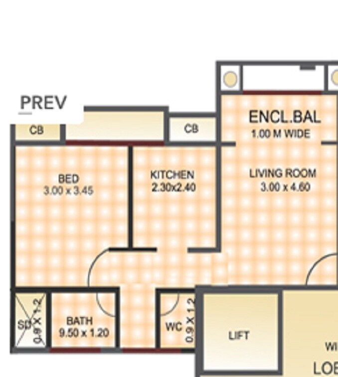 Floor plan of 1 BHK 325 Sq. Ft. Apartment in D P Riverside Elegance, Thane