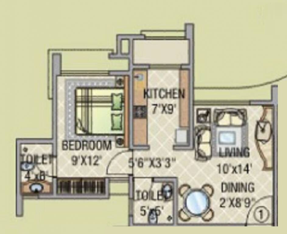 Floor plan of 1 BHK 470 Sq. Ft. Apartment in D V Shree Shashwat, Thane