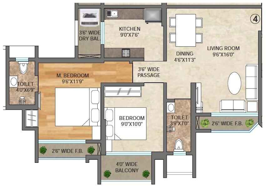 Floor plan of 2 BHK 536 Sq. Ft. Apartment in D V Shree Shashwat, Thane