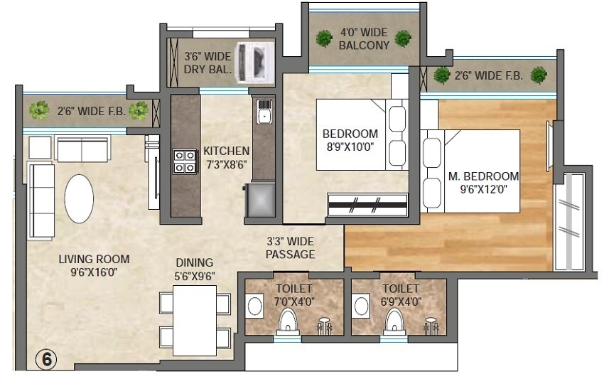 Floor plan of 2 BHK 620 Sq. Ft. Apartment in D V Shree Shashwat, Thane