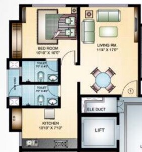 Floor plan of 1 BHK 675 Sq. Ft. Apartment in Damji Mahavir Exotica, Thane