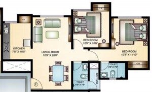 Floor plan of 2 BHK 968 Sq. Ft. Apartment in Damji Mahavir Exotica, Thane