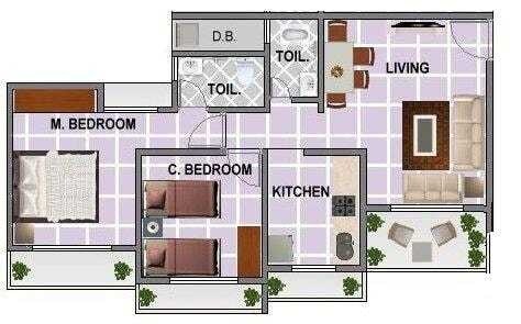 Floor plan of 1 BHK 400 Sq. Ft. Apartment in Damji Pentagon Heights Phase I, Thane