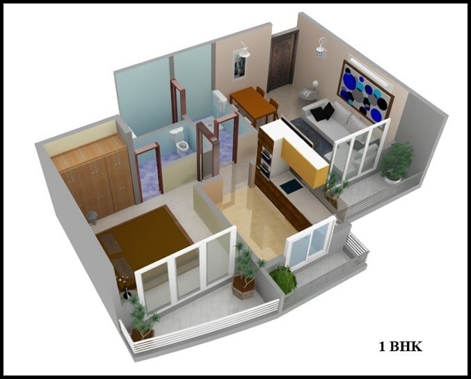 Floor plan of 1 BHK 461 Sq. Ft. Apartment in Damji Pentagon Heights Phase I, Thane
