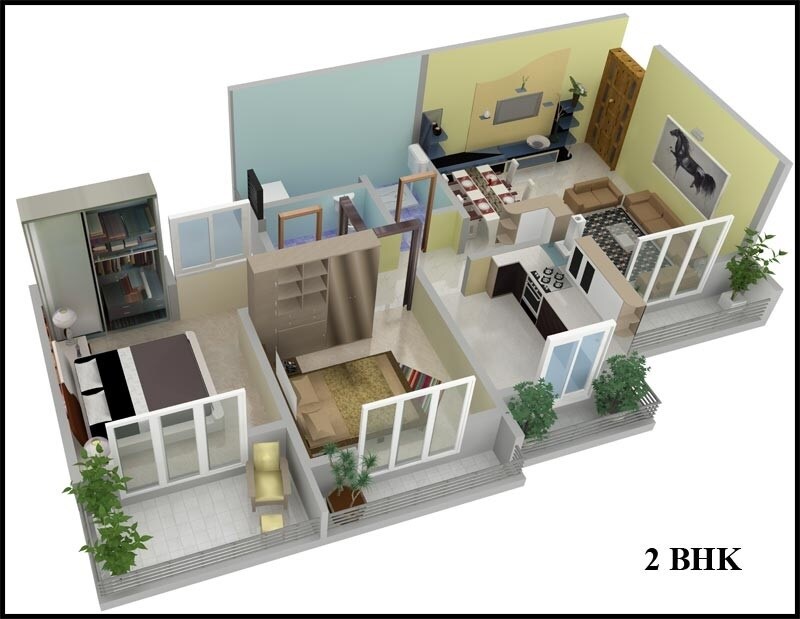 Floor plan of 2 BHK 616 Sq. Ft. Apartment in Damji Pentagon Heights Phase I, Thane