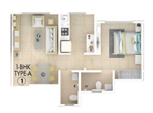 Floor plan of 1 BHK 404 Sq. Ft. Apartment in Damji Shamji Kalpvruksha Tulip, Thane