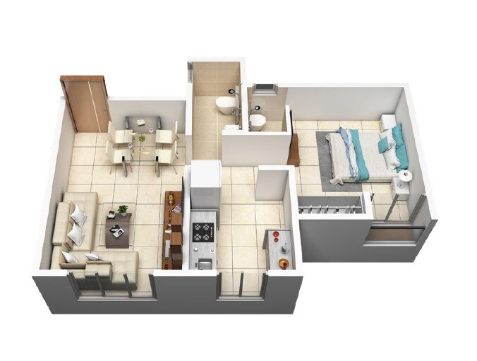 Floor plan of 1 BHK 432 Sq. Ft. Apartment in Damji Shamji Kalpvruksha Tulip, Thane