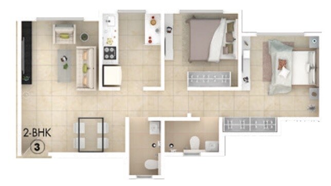 Floor plan of 2 BHK 542 Sq. Ft. Apartment in Damji Shamji Kalpvruksha Tulip, Thane