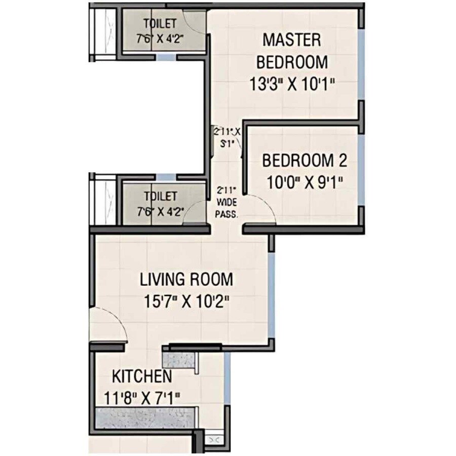 Floor plan of 2 BHK 585 Sq. Ft. Apartment in Damji Shamji Mahavir Vista Point, Thane