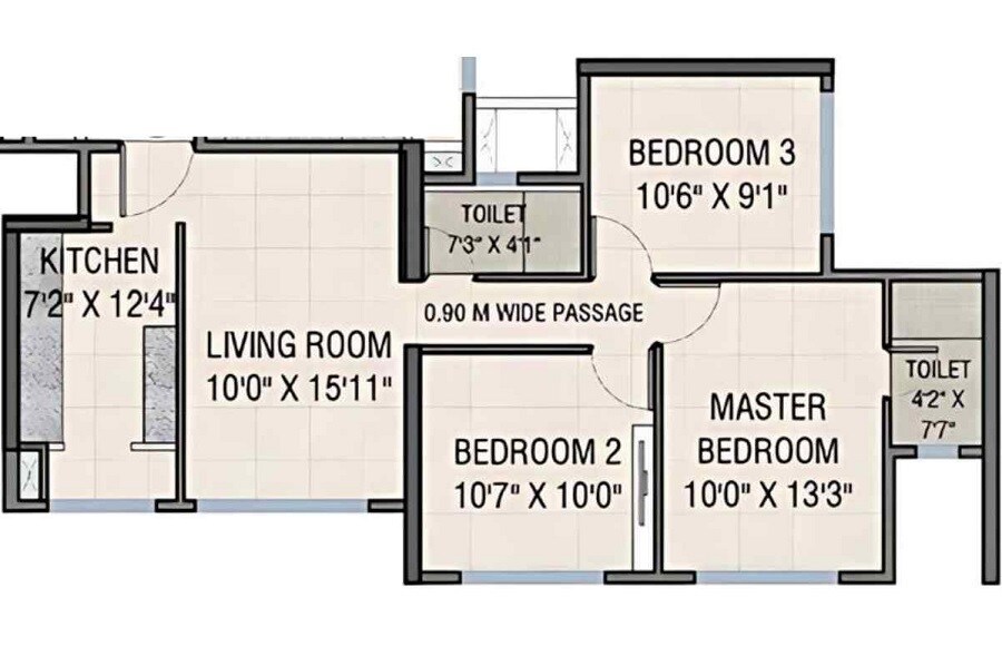 Floor plan of 3 BHK 910 Sq. Ft. Apartment in Damji Shamji Mahavir Vista Point, Thane
