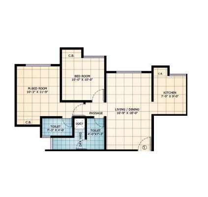 Floor plan of 2 BHK 509 Sq. Ft. Apartment in Damji Shamji Shah Mahavir Estella, Thane