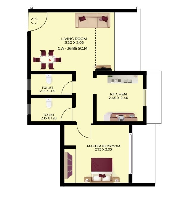 Floor plan of 1 BHK 397 Sq. Ft. Apartment in Darvesh Horizons, Thane