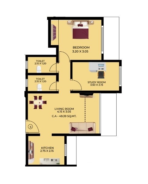 Floor plan of 1 BHK 532 Sq. Ft. Apartment in Darvesh Horizons, Thane