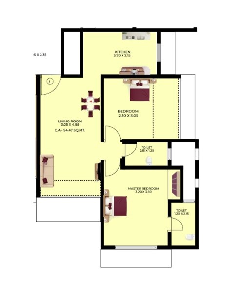 Floor plan of 2 BHK 586 Sq. Ft. Apartment in Darvesh Horizons, Thane