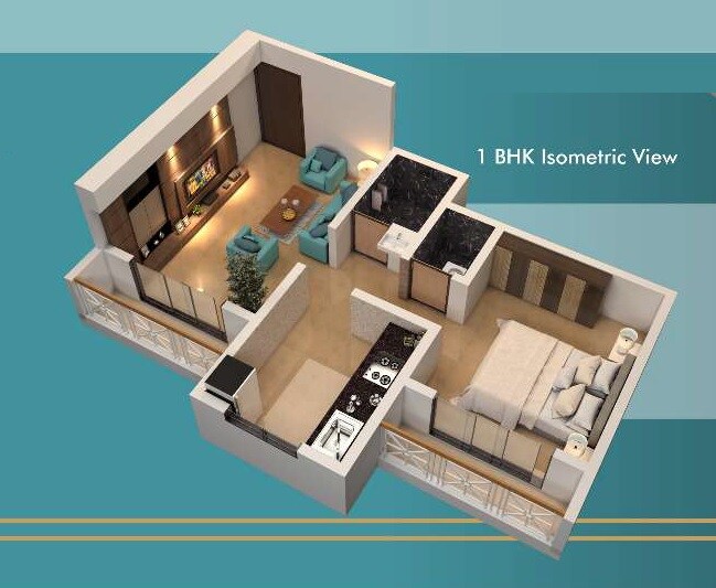 Floor plan of 1 BHK 321 Sq. Ft. Apartment in Dashmesh Crystal, Thane