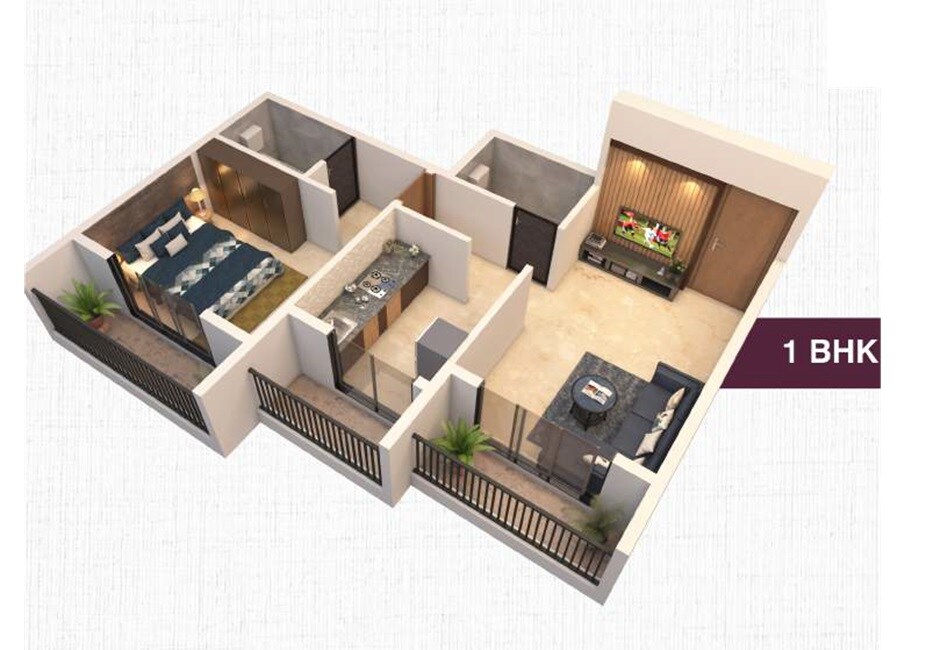 Floor plan of 1 BHK 421 Sq. Ft. Apartment in Dashmesh Empire, Thane