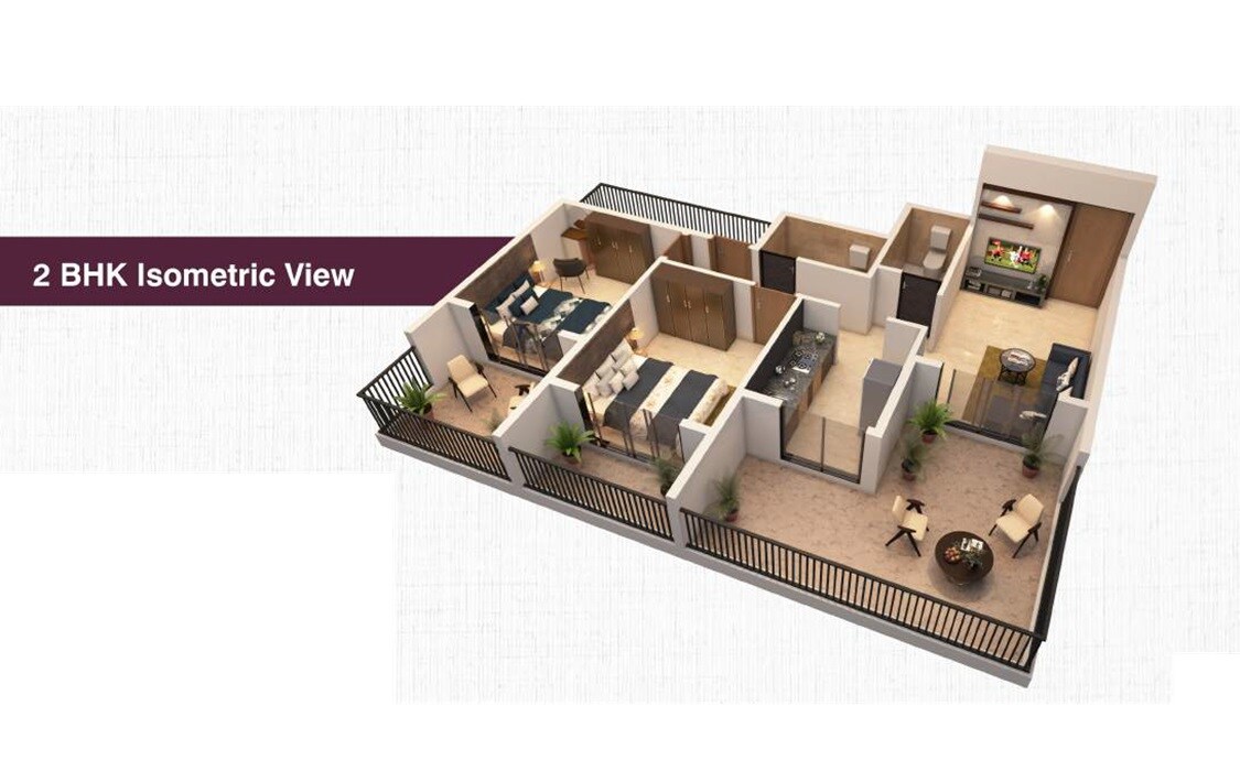 Floor plan of 2 BHK 537 Sq. Ft. Apartment in Dashmesh Empire, Thane