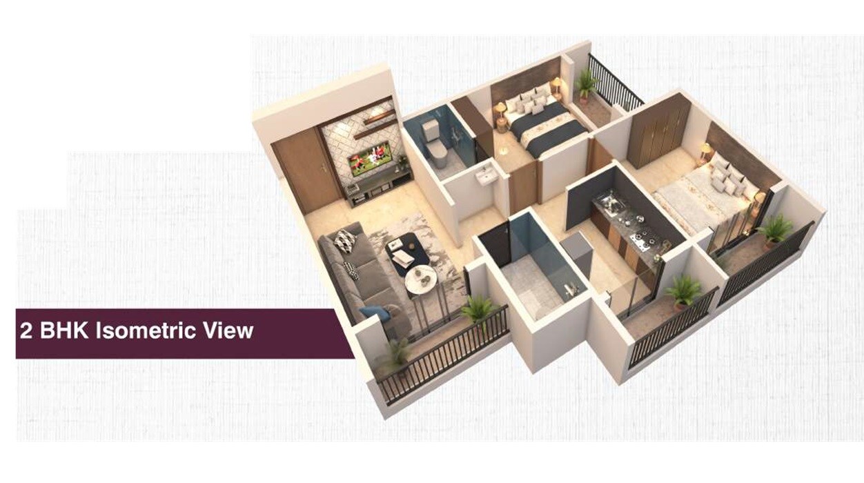Floor plan of 2 BHK 583 Sq. Ft. Apartment in Dashmesh Empire, Thane