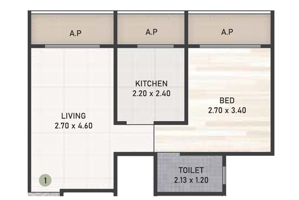 Floor plan of 1 BHK 393 Sq. Ft. Apartment in Datta Kutir CHS, Thane