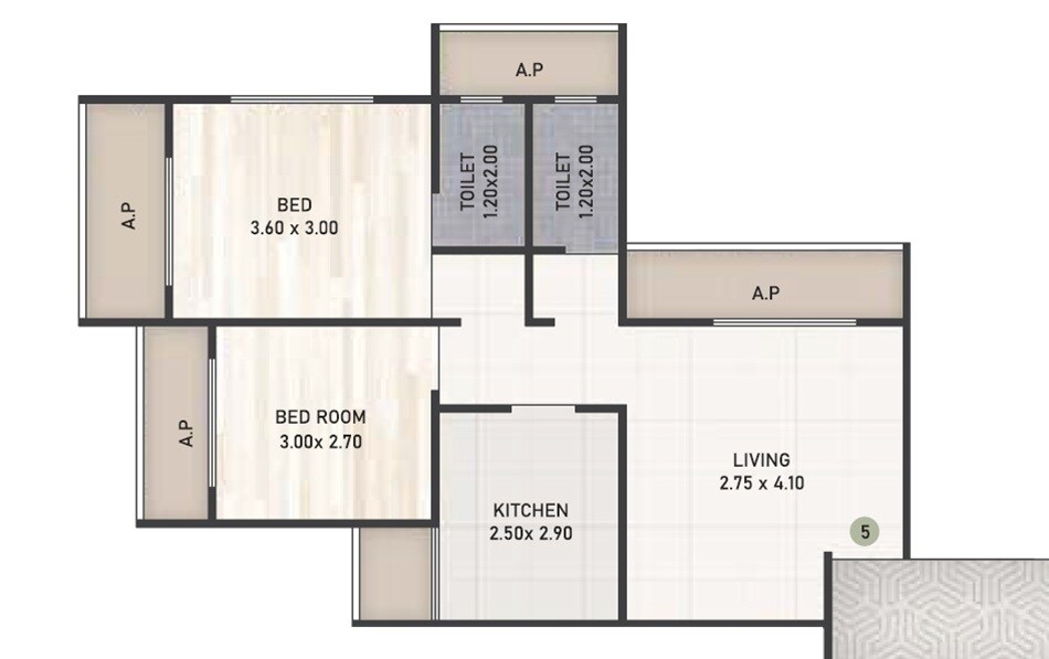 Floor plan of 2 BHK 650 Sq. Ft. Apartment in Datta Kutir CHS, Thane