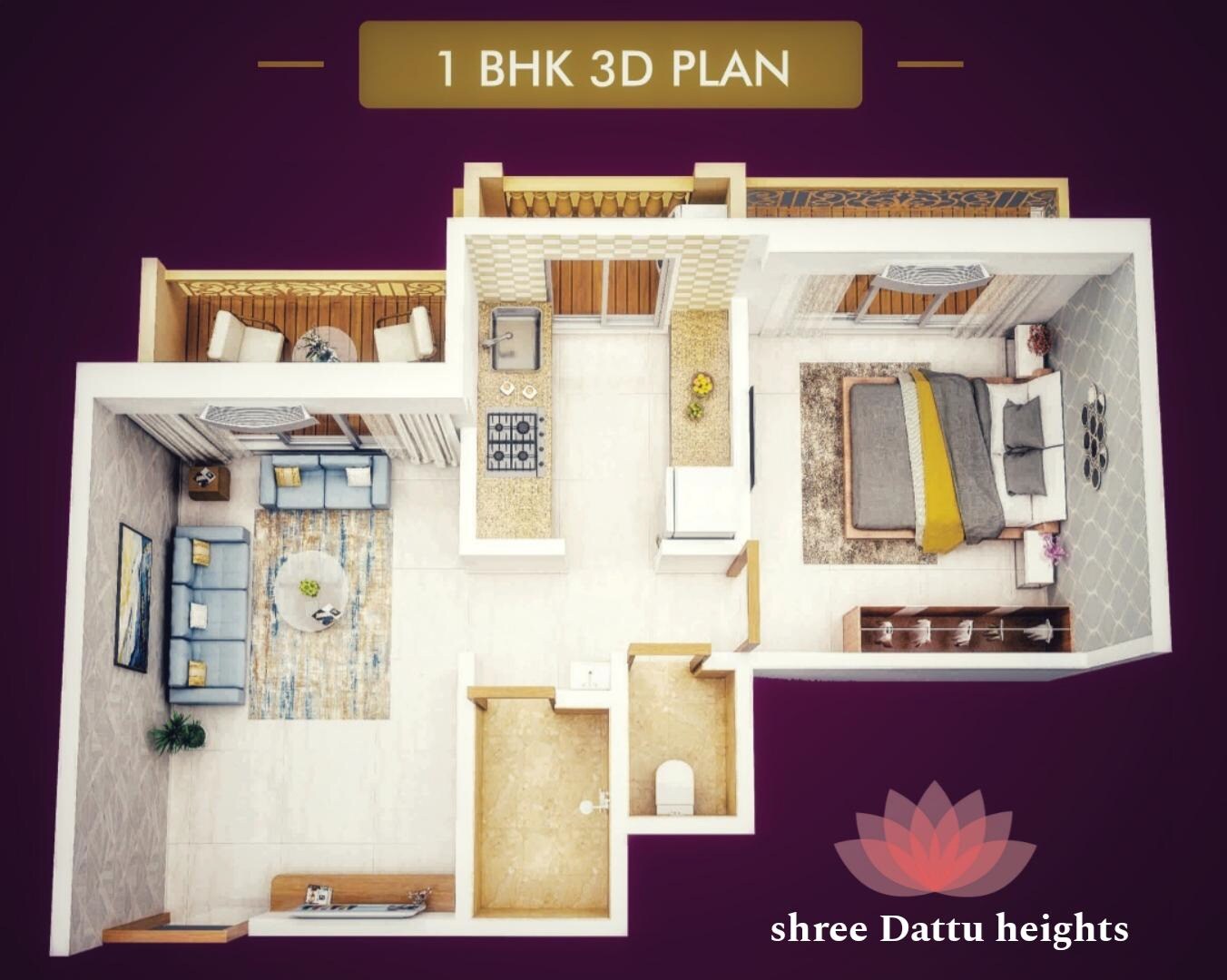 Floor plan of 1 BHK 432 Sq. Ft. Apartment in Dattu Heights, Thane
