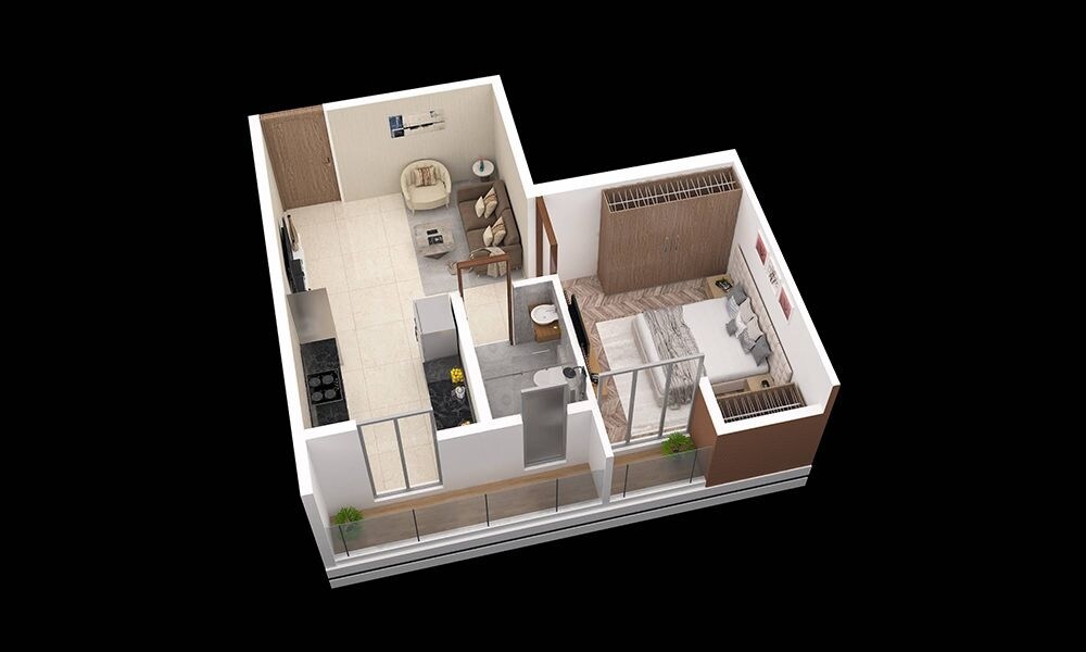 Floor plan of 1 BHK 340 Sq. Ft. Apartment in Davakhar Sereno, Thane