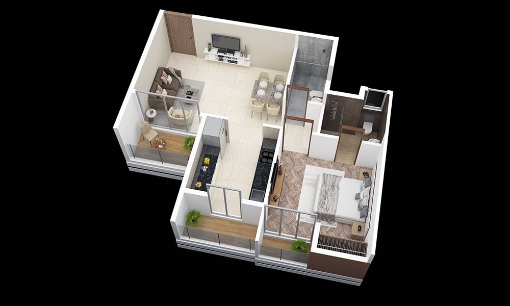 Floor plan of 1 BHK 500 Sq. Ft. Apartment in Davakhar Sereno, Thane