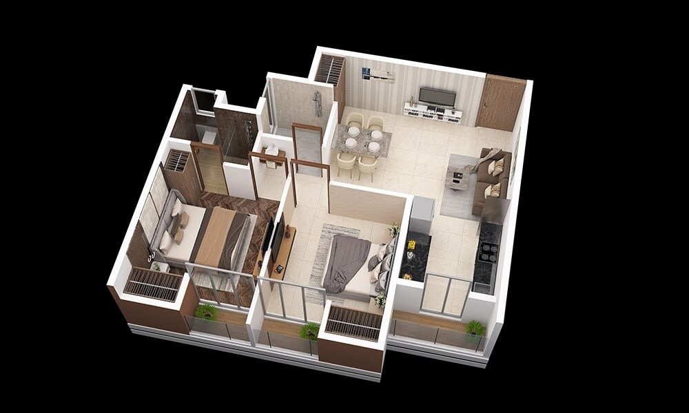 Floor plan of 2 BHK 536 Sq. Ft. Apartment in Davakhar Sereno, Thane