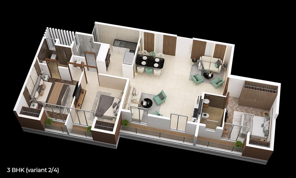 Floor plan of 3 BHK 650 Sq. Ft. Apartment in Davakhar Sereno, Thane