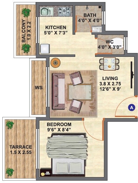 Floor plan of 1 BHK 312 Sq. Ft. Apartment in Dayal Mera Ghar, Thane