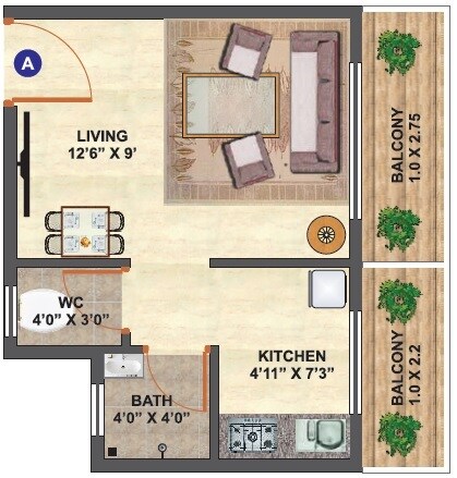 Floor plan of 225 Sq. Ft. Studio in Dayal Mera Ghar, Thane