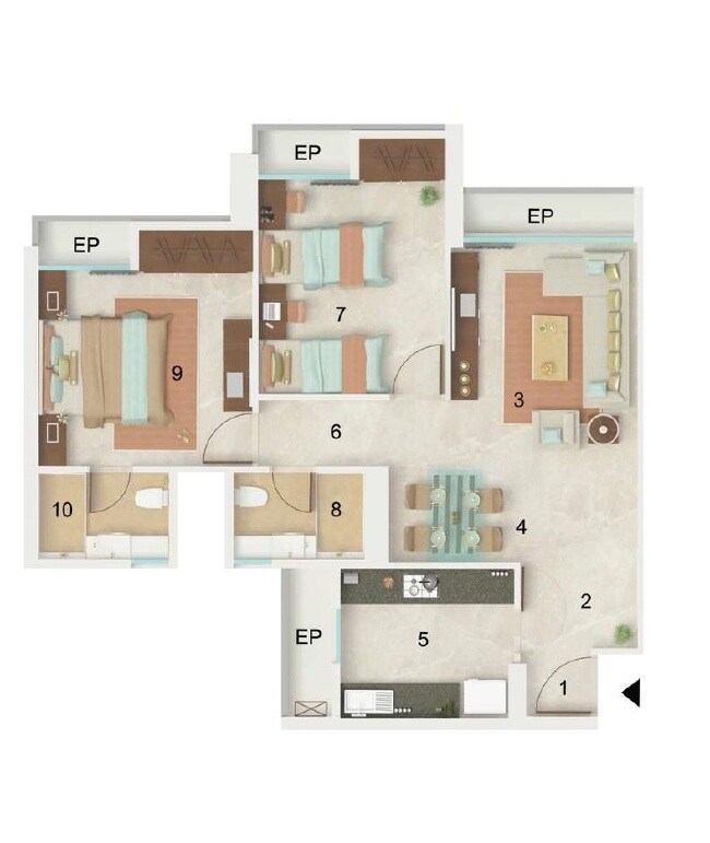 Floor plan of 2 BHK 720 Sq. Ft. Apartment in DB Realty Parkwoods, Thane