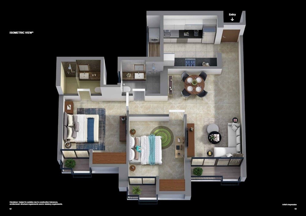 Floor plan of 2 BHK 751 Sq. Ft. Apartment in DB Realty Parkwoods, Thane