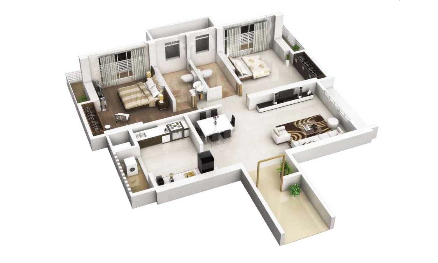 Floor plan of 2 BHK 800 Sq. Ft. Apartment in Dedhia El Canto, Thane