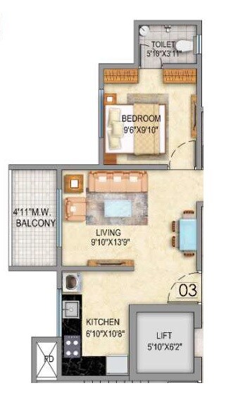 1 BHK 433 Sq. Ft. Apartment