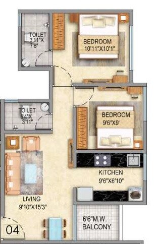 2 BHK 644 Sq. Ft. Apartment