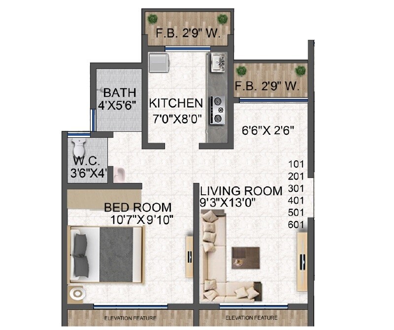 Floor plan of 1 BHK 440 Sq. Ft. Apartment in Deepali Jai Ganesh CHS, Thane