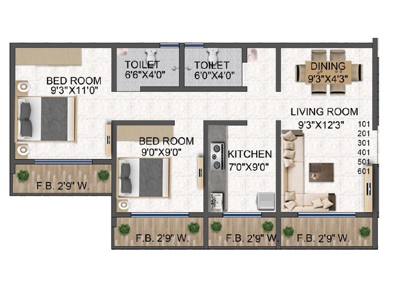 Floor plan of 2 BHK 520 Sq. Ft. Apartment in Deepali Jai Ganesh CHS, Thane