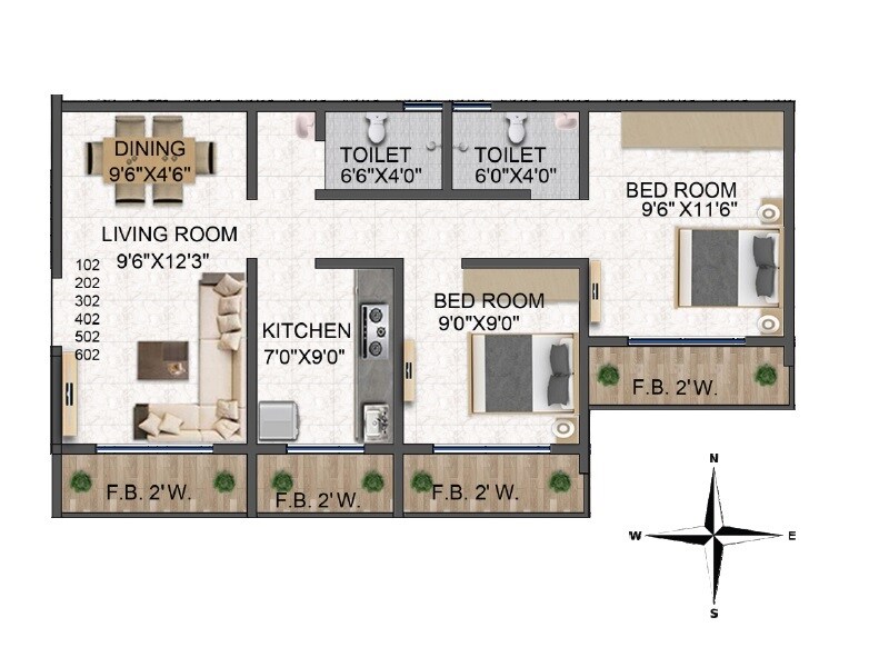 Floor plan of 2 BHK 542 Sq. Ft. Apartment in Deepali Jai Ganesh CHS, Thane