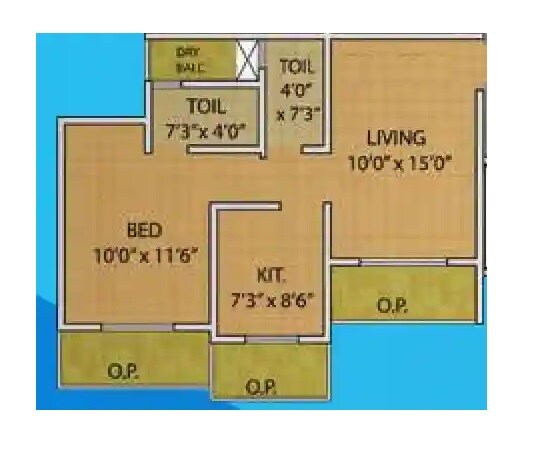 Floor plan of 1 BHK 340 Sq. Ft. Apartment in Deeplaxmi Heights, Thane