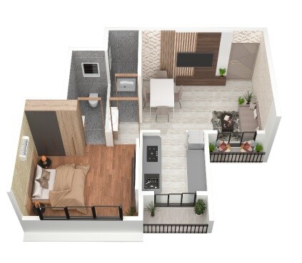 Floor plan of 1 BHK 430 Sq. Ft. Apartment in Deeplaxmi Shreeji Greens, Thane
