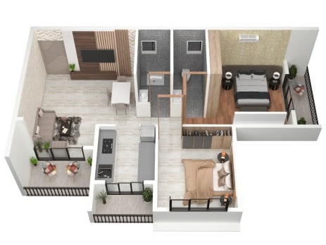 Floor plan of 2 BHK 590 Sq. Ft. Apartment in Deeplaxmi Shreeji Greens, Thane