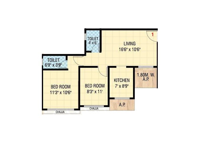 Floor plan of 2 BHK 600 Sq. Ft. Apartment in Deeplaxmi Shreeji Landmark, Thane